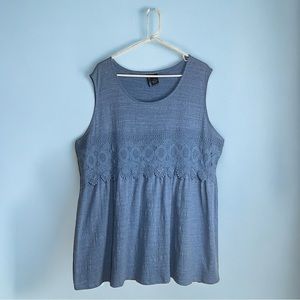 New Direction Blue‎ Sleeveless Top with Lace Detailing